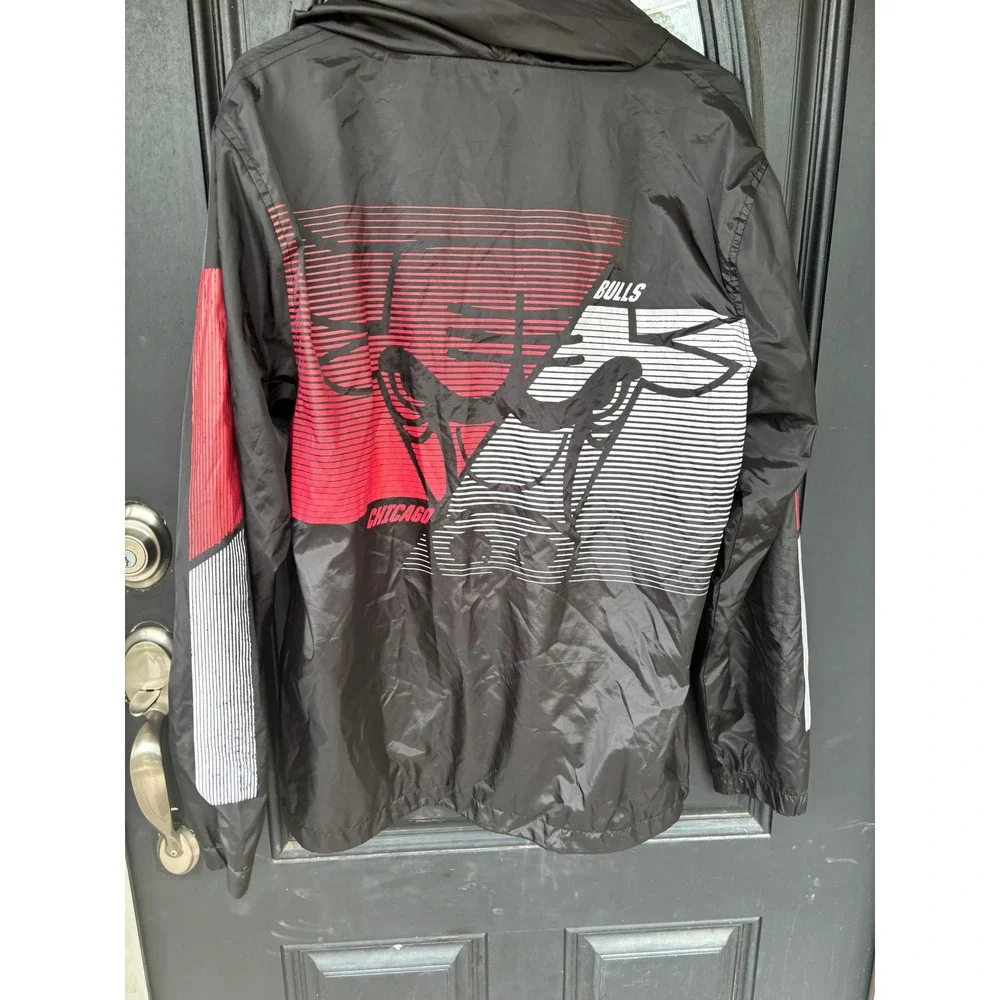 NBA‎ Chicago Bulls Quarter Zip Hooded Windbreaker Jacket Black Red Mens Medium